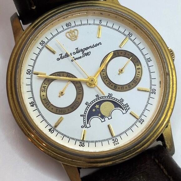 Vintage Jules Jurgensen Moonphase Triple Date Quartz Wristwatch  *Needs Battery main image 5